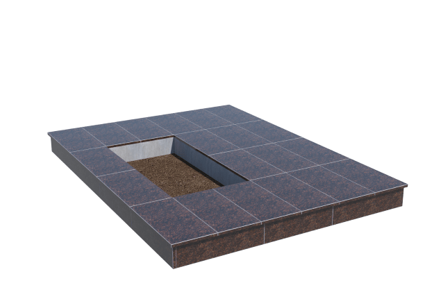 Площадки на могилу в Дзержинске | Площадка с вертикальной (15 см) облицовкой Дымовским гранитом (под цветник)