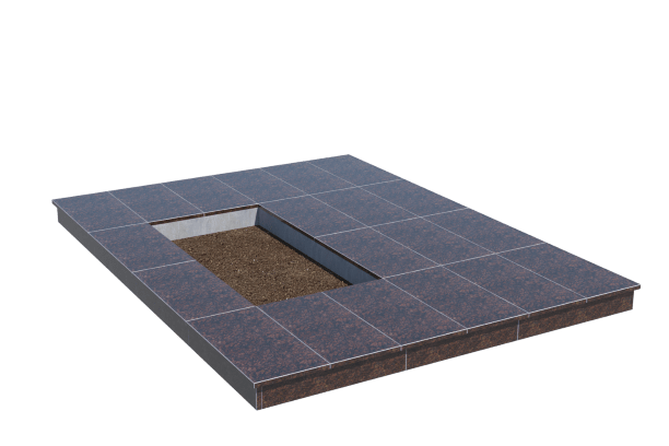 Площадки на могилу в Дзержинске | Площадка с вертикальной (10 см) облицовкой Дымовским гранитом (под цветник)