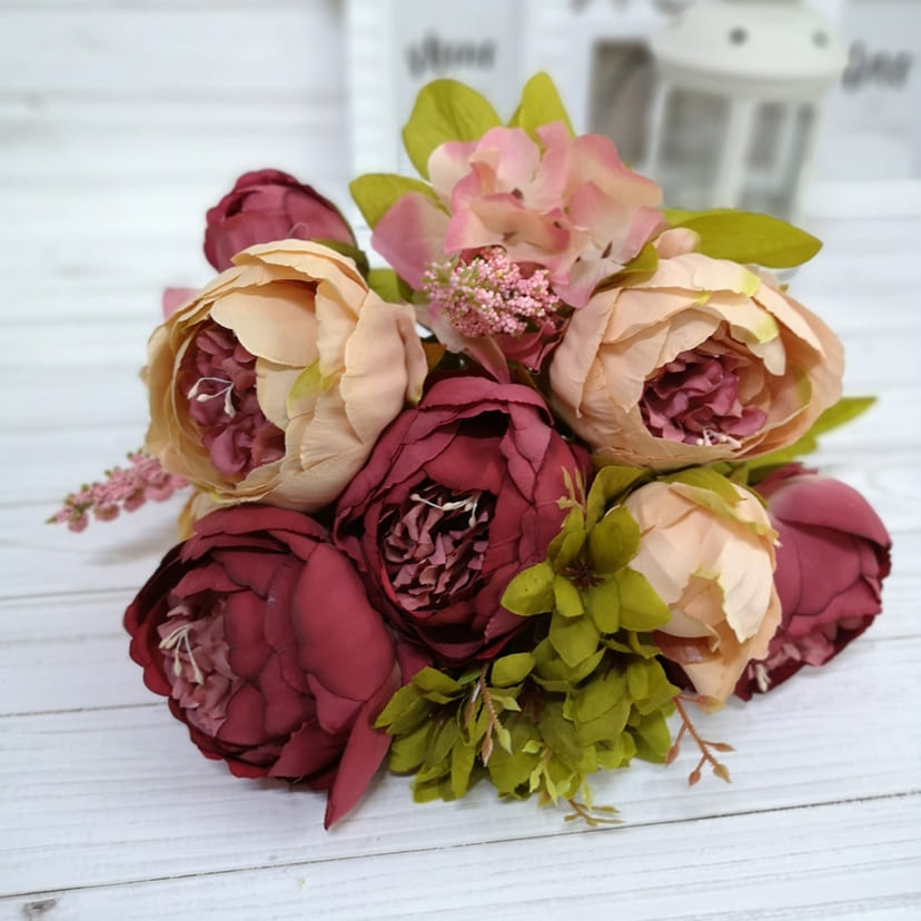 Искусственные цветы на могилу в Дзержинске | Цветы искусственные «Пионы», персиково-малиновые, букет