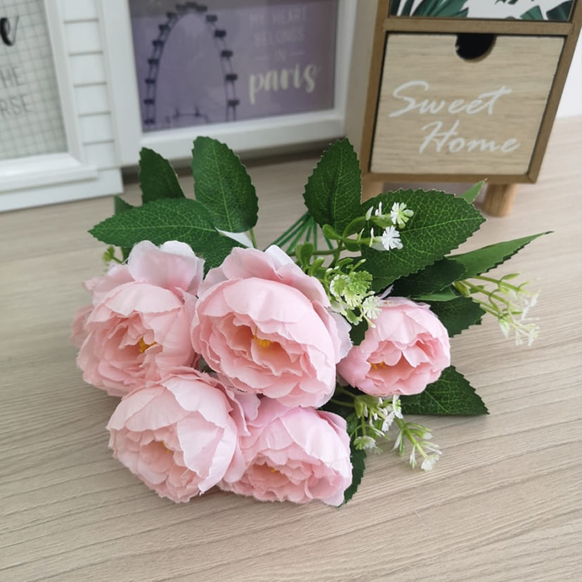 Искусственные цветы на могилу в Дзержинске | Цветы искусственные «Минипиончики с гипсофилой», нежно-розовые, букет