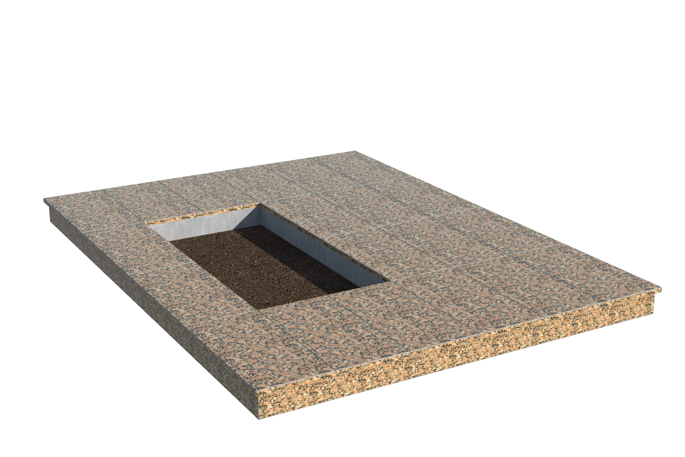 Площадки на могилу в Дзержинске | Площадка с вертикальной (10 см) облицовкой Южно-Султаевским гранитом (под цветник)